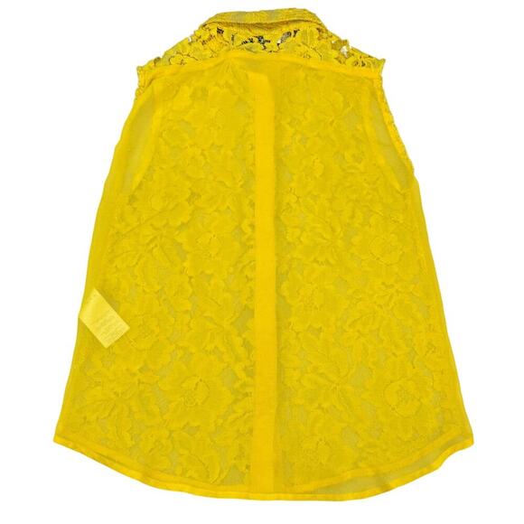 SANDRO Floral Lace Button Up Sleeveless Blouse Sz Small Yellow - Picture 6 of 8